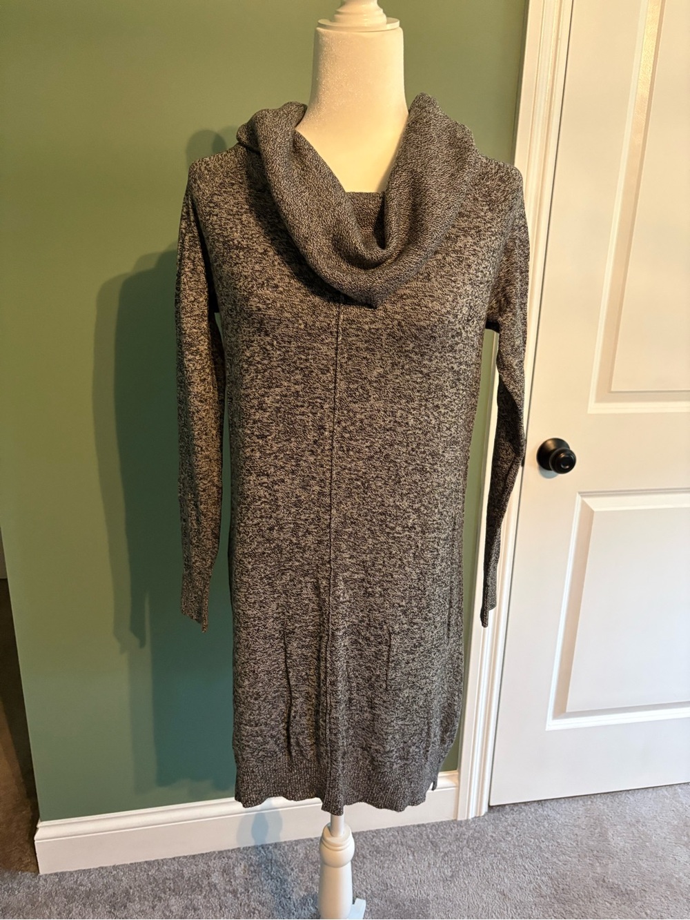 Gray Cowl Neck Sweater Dress